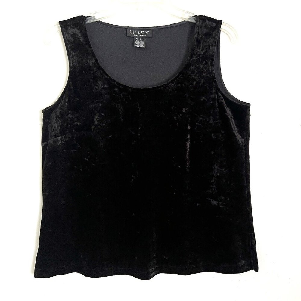 Citron Santa Monica Size S Silk Blend Velvet Top Sleeveless Scoop Neck Black